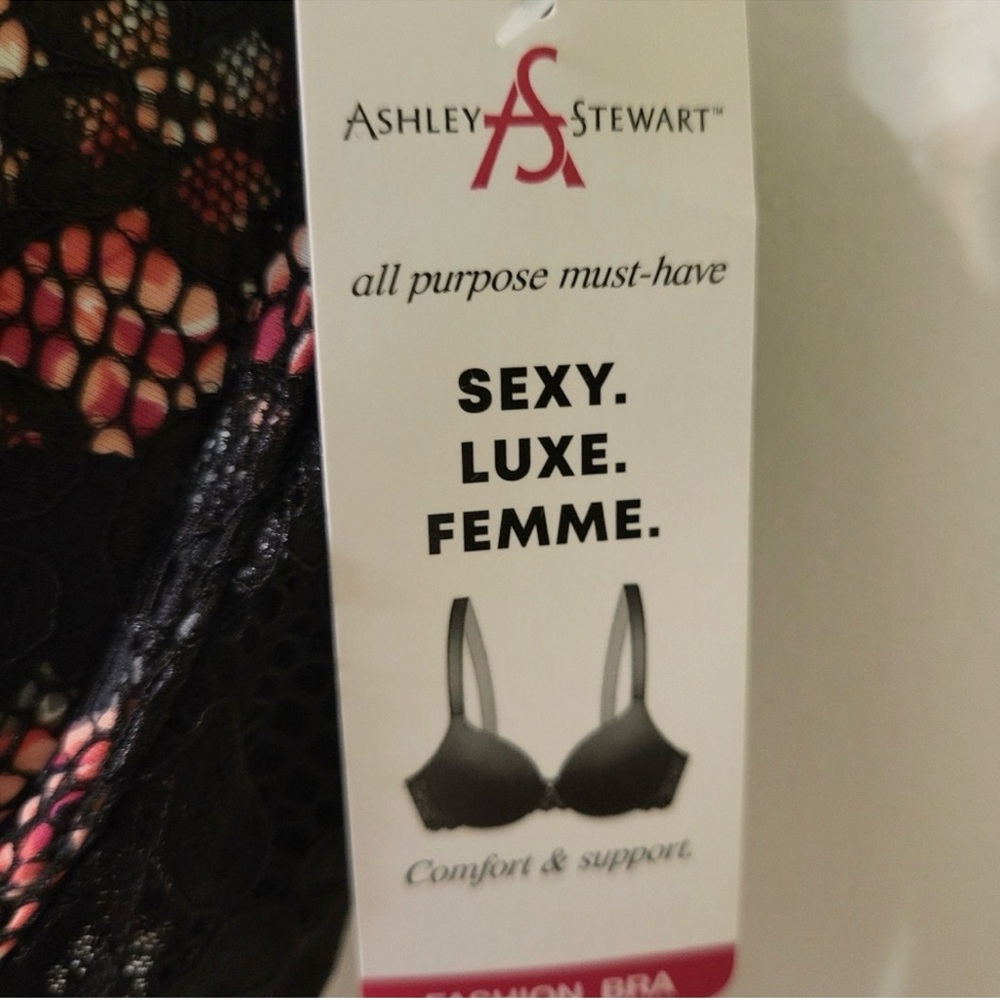 Ashley Stewart Black Floral Full Coverage Underwire Bra, Plus Size 46D NEW w/Tag - Picture 15 of 16